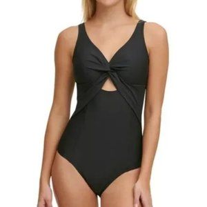 Dkny Peekaboo Twist-Detail Low-Back One-Piece Swimsuit  Black Size 6